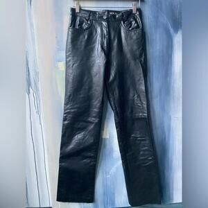 Vintage MIKAI Black Leather High-Waisted Straight Leg Pants Size S